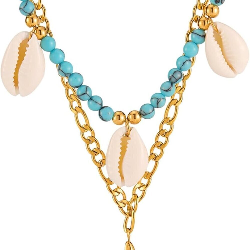 Layered Gold Starfish Necklace Women Summer Sea Shell Stainless Steel Jewelry